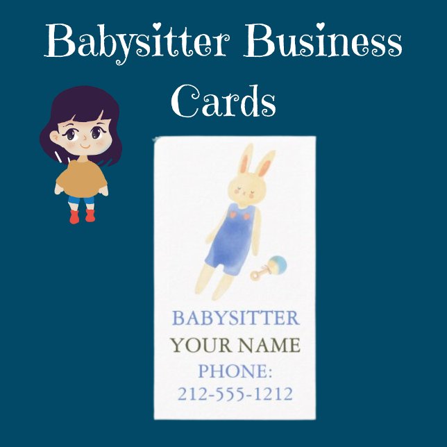 Cute Bunny Watercolor Babysitter Business Cards (Creator Uploaded)