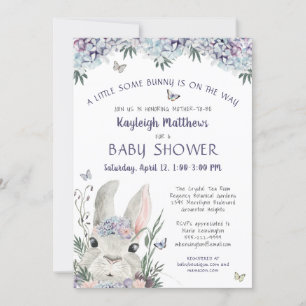 Cute Bunny Watercolor Floral Purple Baby Shower Invitation