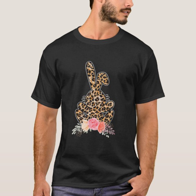 Cute Bunny Wearing Glasses Leopard Happy Easter Da T-Shirt (Front)