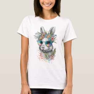 Cute Bunny Wearing Glasses Watercolor Easter Day T-Shirt