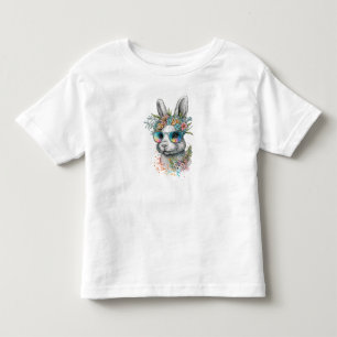 Cute Bunny Wearing Glasses Watercolor Easter Day Toddler T-Shirt