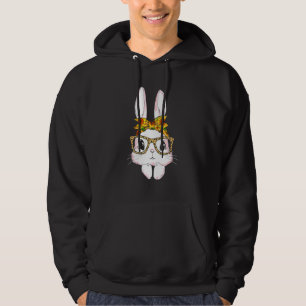 Cute Bunny Wearing Leopard Sunglasses Sunflowers E Hoodie