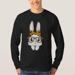 Cute Bunny Wearing Leopard Sunglasses Sunflowers E T-Shirt