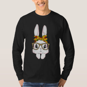 Cute Bunny Wearing Leopard Sunglasses Sunflowers E T-Shirt