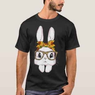Cute Bunny Wearing Leopard Sunglasses Sunflowers E T-Shirt