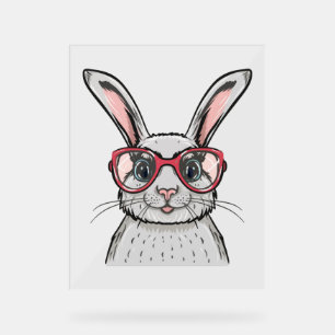 Cute Bunny Wears pink glasses Easter Acrylic Sign