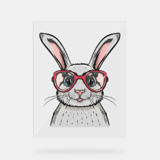Cute Bunny Wears pink glasses Easter Acrylic Sign