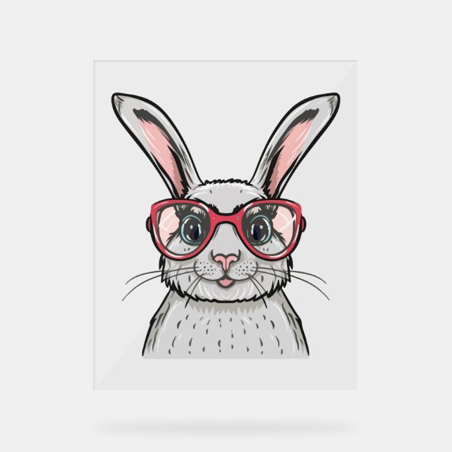 Cute Bunny Wears pink glasses Easter Acrylic Sign (Front)