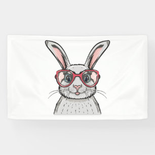 Cute Bunny Wears pink glasses Easter Banner