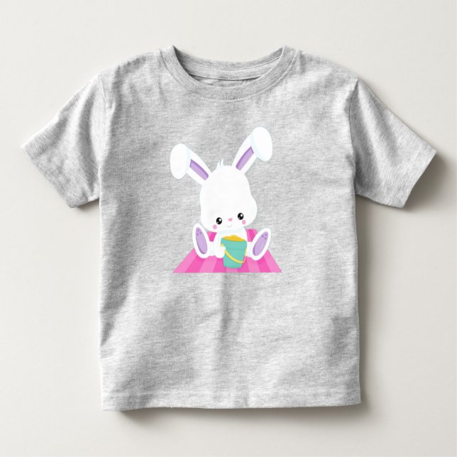 Cute Bunny, White Bunny, Baby Bunny, Beach Bucket Toddler T-Shirt (Front)