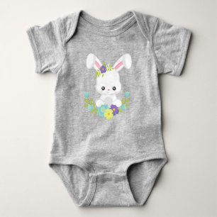 Cute Bunny, White Bunny, Baby Bunny, Flowers Baby Bodysuit