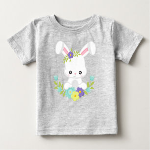 Cute Bunny, White Bunny, Baby Bunny, Flowers Baby T-Shirt