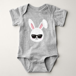 Cute Bunny, White Bunny, Bunny With Sunglasses Baby Bodysuit
