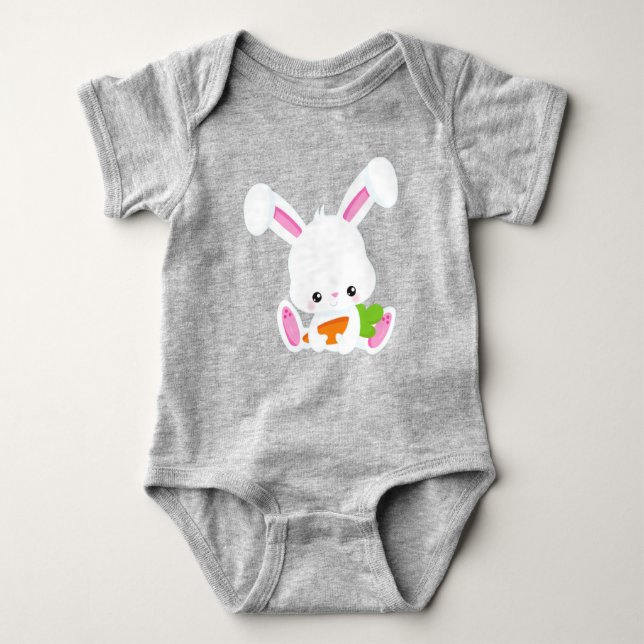 Cute Bunny, White Bunny, Little Bunny, Carrot Baby Bodysuit (Front)