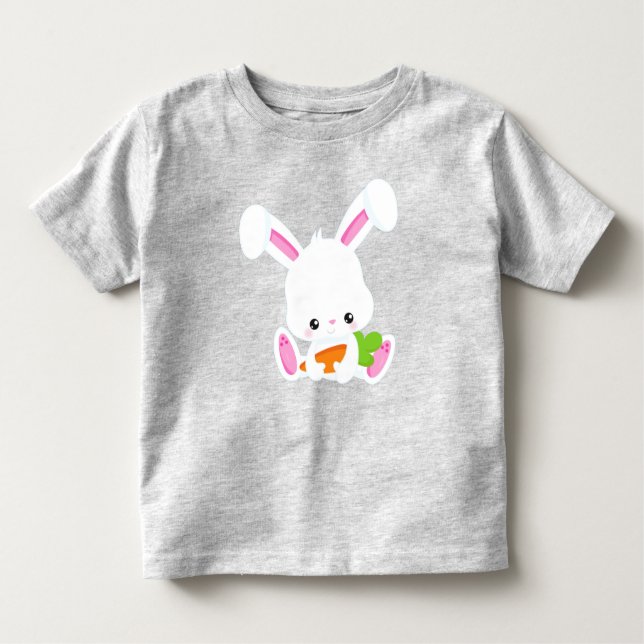 Cute Bunny, White Bunny, Little Bunny, Carrot Toddler T-Shirt (Front)