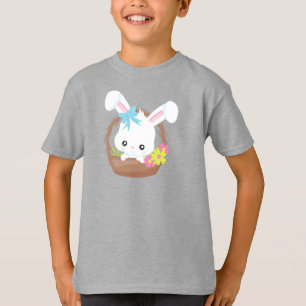Cute Bunny, White Bunny, Rabbit, Flowers, Basket T-Shirt