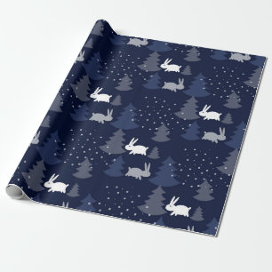 Cute Bunny Winter/Navy Christmas Wrapping Paper
