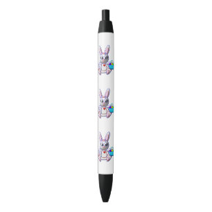 Cute Bunny with a Basket Black Ink Pen
