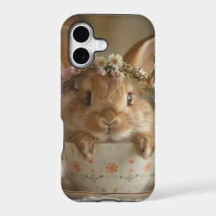 Cute bunny with a flower crown in a cup