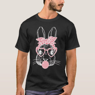 Cute Bunny With Bandana Leopard Glasses Bubblegum T-Shirt