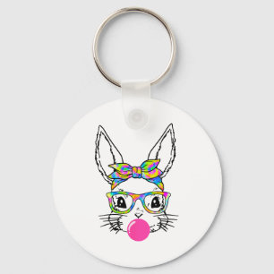 Cute Bunny With Bandana Tie Dye Glasses Bubblegum Key Ring