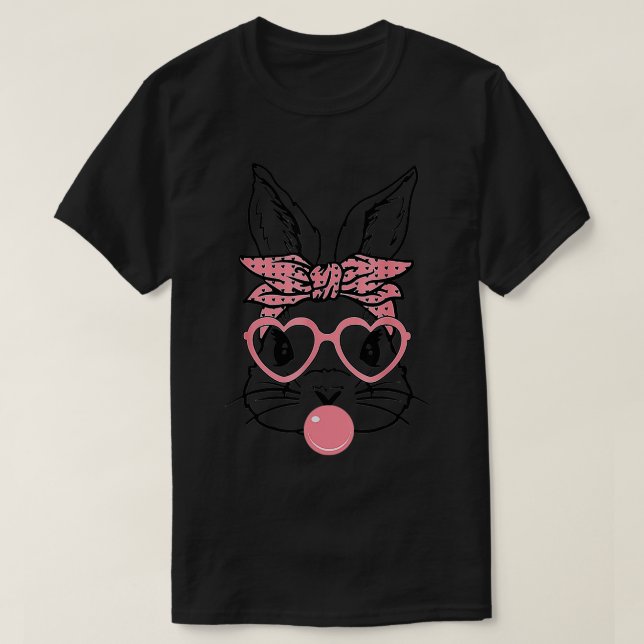 Cute Bunny With Bandanna Heart Glasses Bubblegum E T-Shirt (Design Front)