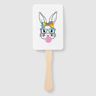 Cute Bunny With Bandanna Heart Glasses Bubblegum Hand Fan