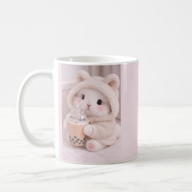 Cute Bunny with Boba Tea Ceramic Mug |  (Left)