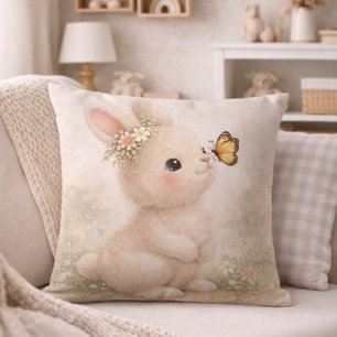 Cute Bunny With Butterfly Neutral Nursery Cushion
