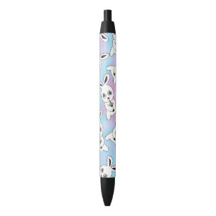 Cute Bunny with Coffee Frappe on Pink Blue Haze Black Ink Pen