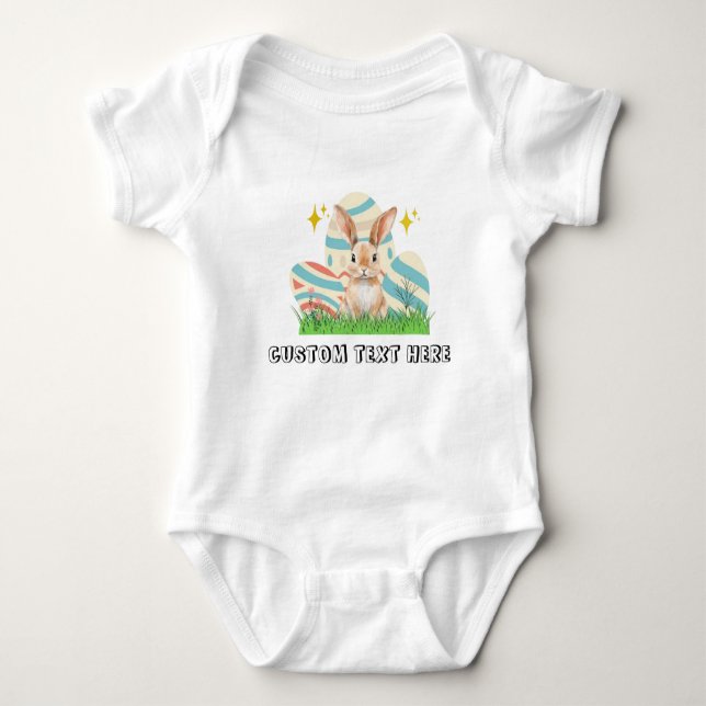 Cute Bunny with custom text  Baby Bodysuit (Front)