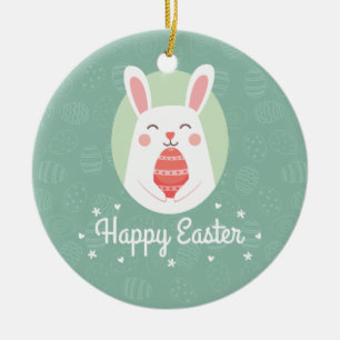 Cute Bunny with Easter Egg Ceramic Ornament