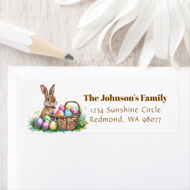 Cute bunny with Easter eggs address Return Address Label (Insitu)