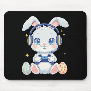 Cute Bunny With Egg Playing Video Game Easter Day Mouse Pad
