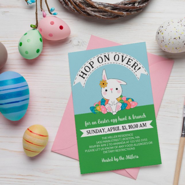Cute Bunny with Eggs Easter Egg Hunt & Brunch Invitation (Creator Uploaded)