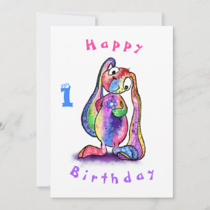 Cute Bunny with Flower Baby Birthday Card