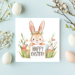 cute bunny with flowers and eggs painted  holiday card