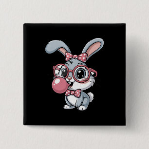 Cute Bunny with Glasses Blowing Bubble Gum 15 Cm Square Badge