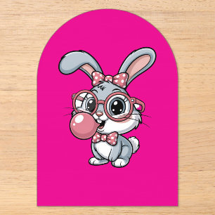 Cute Bunny with Glasses Blowing Bubble Gum Acrylic Invitations