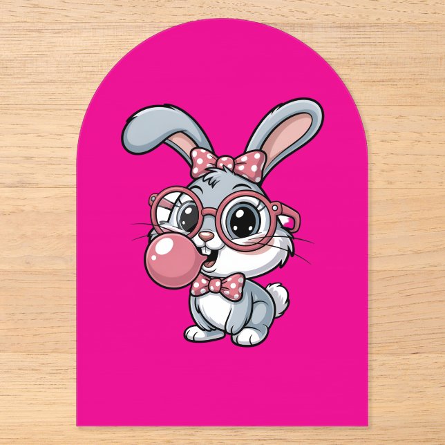 Cute Bunny with Glasses Blowing Bubble Gum Acrylic Invitations (Front)