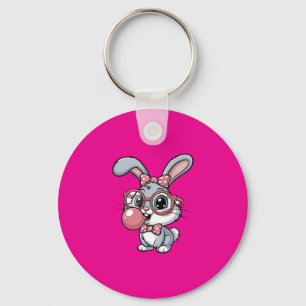Cute Bunny with Glasses Blowing Bubble Gum Key Ring