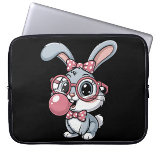 Cute Bunny with Glasses Blowing Bubble Gum Laptop Sleeve