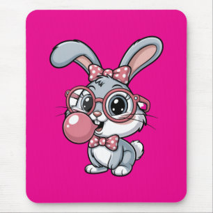 Cute Bunny with Glasses Blowing Bubble Gum Mouse Pad