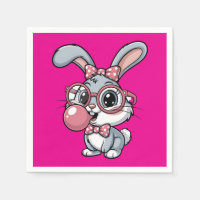 Cute Bunny with Glasses Blowing Bubble Gum