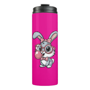 Cute Bunny with Glasses Blowing Bubble Gum Thermal Tumbler