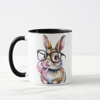 Cute Bunny with Glasses & Bubblegum Funny Rabbit Mug