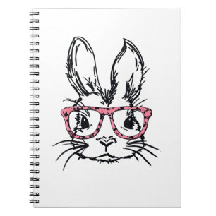Cute Bunny With Glasses Leopard Print Easter Bunny Notebook