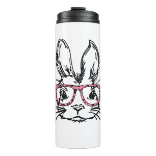 Cute Bunny With Glasses Leopard Print Easter Bunny Thermal Tumbler
