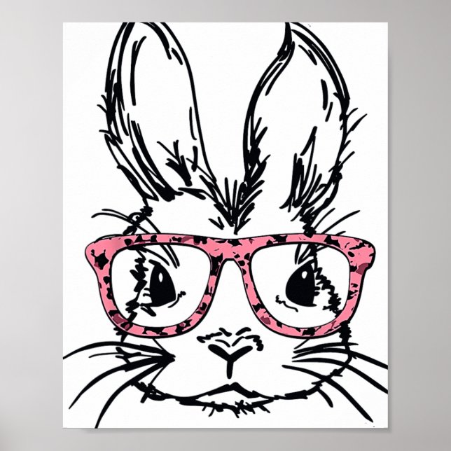 Cute Bunny With Gles Leopard Print Easter Bunny Fa (Front)