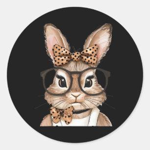 Cute Bunny With Gles Rabbit Easter Day Women Girls Classic Round Sticker